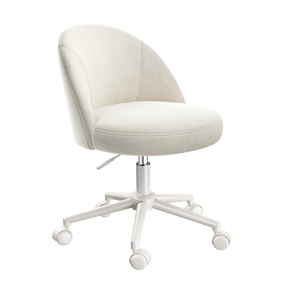 Exenoray Armless Office Chair, Height Adjustable Swivel with PU Wheels and Five-Star Base, Upholstered Task Chair for Vanity, Study or Home Office,White