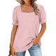 thumbnail image 5 of Blusa de mujer de fibra de poliéster de color puro para citas Cuello cuadrado Shirred Top Puff manga corta, 5 of 5