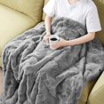 thumbnail image 4 of Madison Park Grey Faux Fur Ultra Soft Luxury Carved Basketweave Design Throw Blanket, 50" x 60", 4 of 5