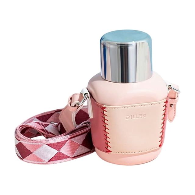 Matsuzay Vacío de acero inoxidable Reemplazo de color sólido Aislante 420 ml Aspira Botella de agua Vasos con correa cruzada Teteras Rosa