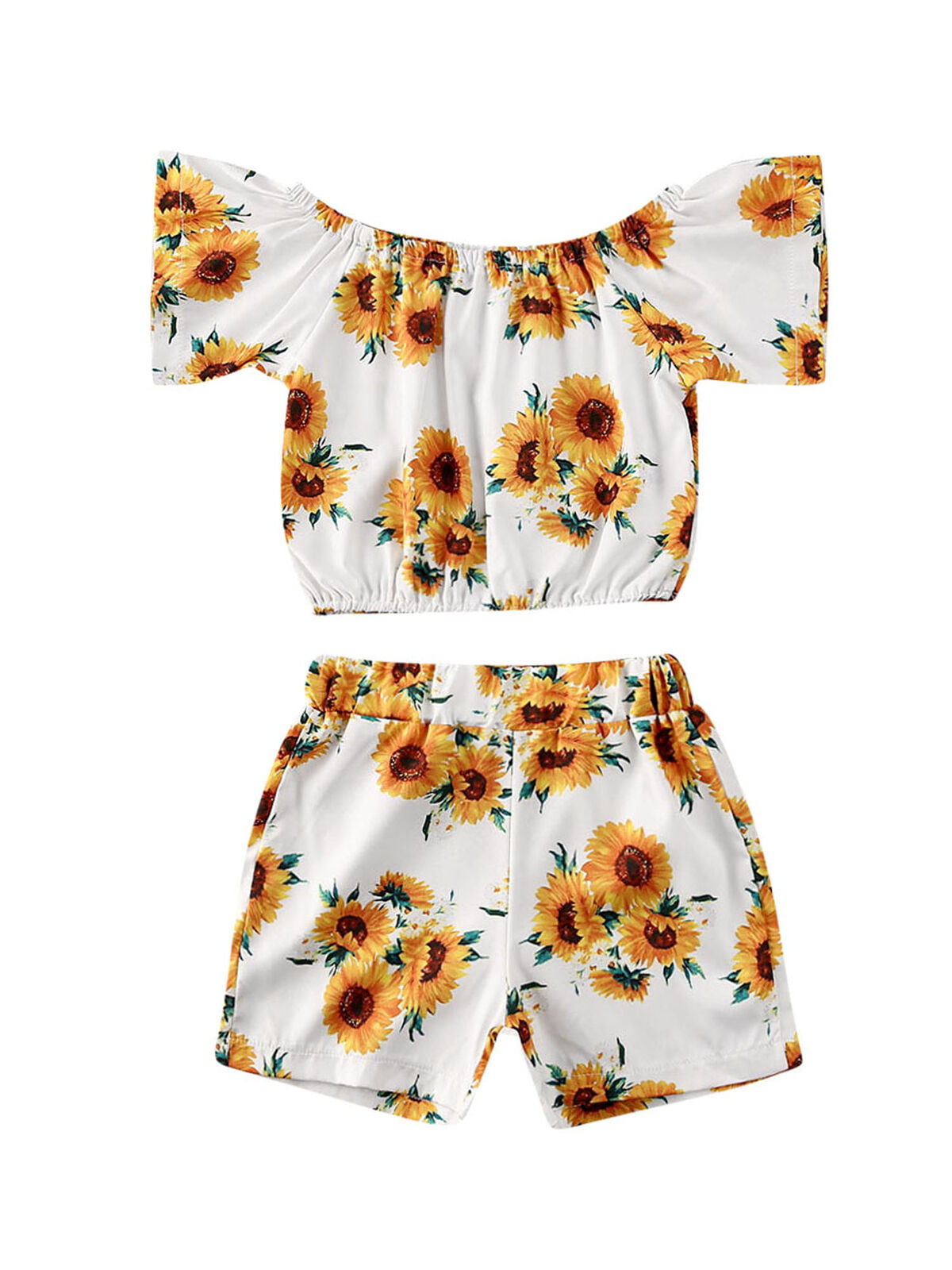 Details about   Toddler Kids Baby Girl Sunflower Print T-shirt Shorts Outfits Set Sports Clothes 