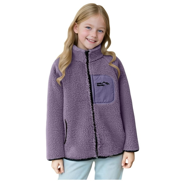 dmqupv Girls Fleece Jacket Children Fleece Lined Jacket Fall Winter Thickened Fleece Lined Warm Top Outdoor Wear For Boys And Girls Dark Purple,Size for 3-4 Years