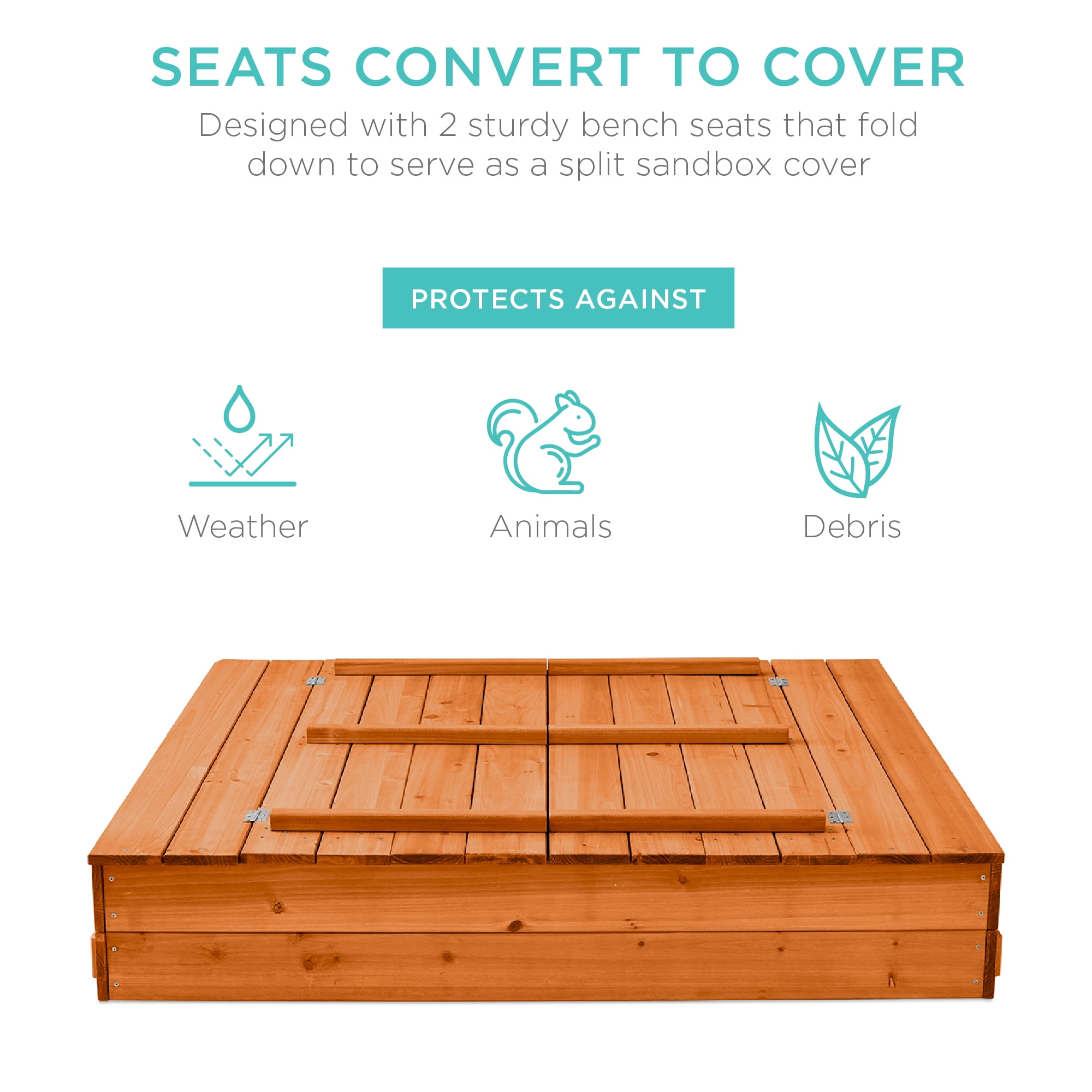 Best Choice Kids Wooden Sandbox w/ Foldable Seats, Cedar Wood