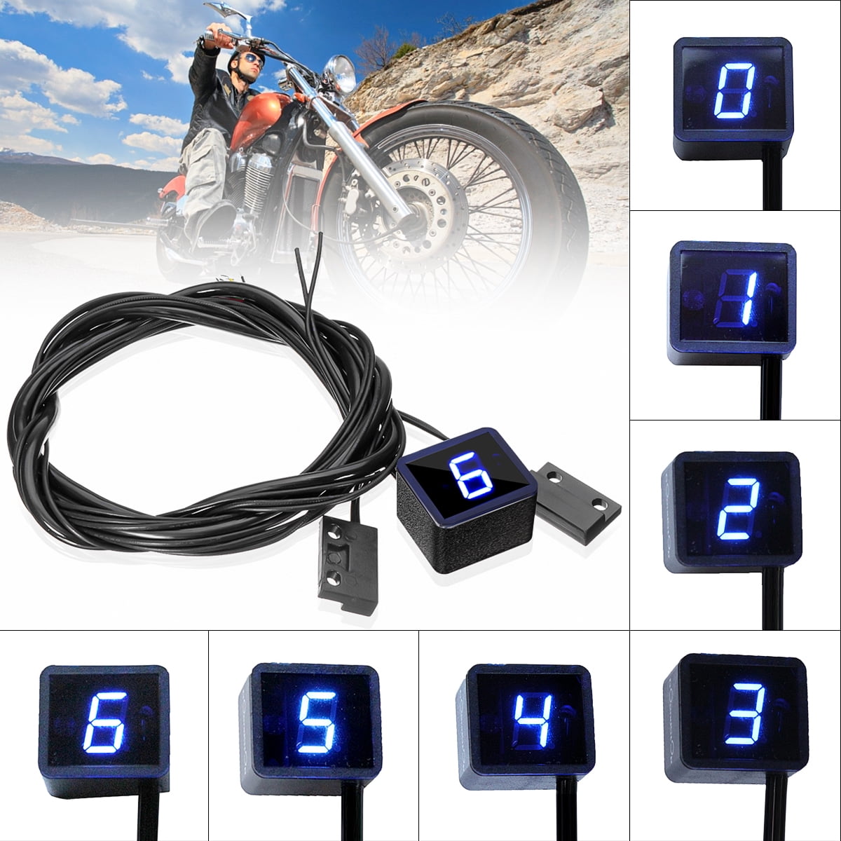 Blue ATFWEL Motorcycle Gear Indicator with Holder Bracket,Waterproof LED Display Digital Display Speedometer Shift Lever Sensors for Yamaha
