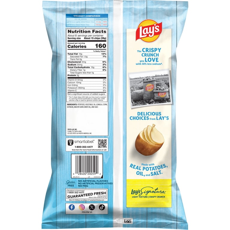 Lay's Lightly Salted Classic Potato Chips, 50% Less Sodium, Gluten