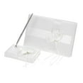thumbnail image 3 of Juego de soporte para bolígrafo y libro de firmas con refuerzo de boda con cinta de satén blanco con imitación de flor de satén, 3 of 8