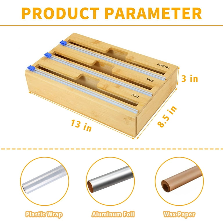 Bamboo Foil Dispenser with Cutter and Labels, Plastic Wrap, Aluminum Foil  and Wax Paper Dispenser Bamboo Organizer - China Wrap Dispenser with Cutter  and Wax Paper Dispenser price
