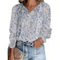 thumbnail image 1 of Jumpingount Blusa de mujer con cuello en V con cordones en la parte de manga larga casual camisa suelta Prendas para la parte del cuerpo Azul blanco L Jumpingount AP003442-23, 1 of 6
