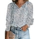 thumbnail image 2 of Minnieouse Blusa de mujer con cuello en V con cordones en la parte de manga larga casual camisa suelta Prendas para la parte del cuerpo Azul blanco S Minnieouse AP003442-21, 2 of 6