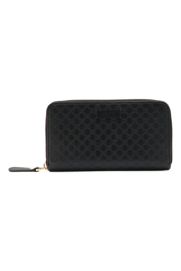 Pre-Owned GUCCI Microguccissima Round Long Wallet, Leather, Black, 449391