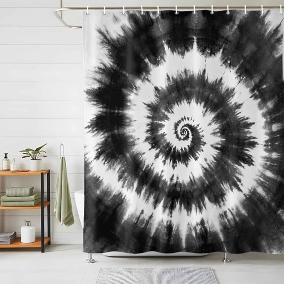 Shower Curtains for Bathroom, Black Gray Ombre Waterproof Fabric Shower Curtain, Retro Abstract Tie-dye Tribal Boho Decorative Bathroom Curtain for Bathtub, 66"x72", No Hooks Included