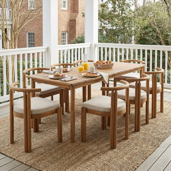 Christopher Knight Home Outdoor Dining Set, 8 Seats, Patio Armless Chairs with 79" Table, Teak Beige