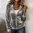 thumbnail image 2 of Enjoytime Velvet Hoodies for Women Long Sleeve Zip Up Jacket Fall Winter Solid Soft Casual Sweatshirt Outerwear with Pocket, 2 of 7