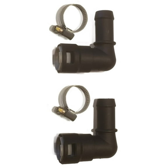 (Set of TWO) UPGRADED 800-418 Stronger than OEM Heater Core Coolant Hose Quick Disconnect 90 Degree Elbow Connector w/Clamp FITS: 3/4" Tube and 3/4" Heater Hose. FITS: Select Ford, GM Cars and Trucks