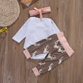 thumbnail image 2 of Kmbangi Girl's 3Pcs Romper Set Long Sleeve Top with Printed Pants and Headband, 2 of 7