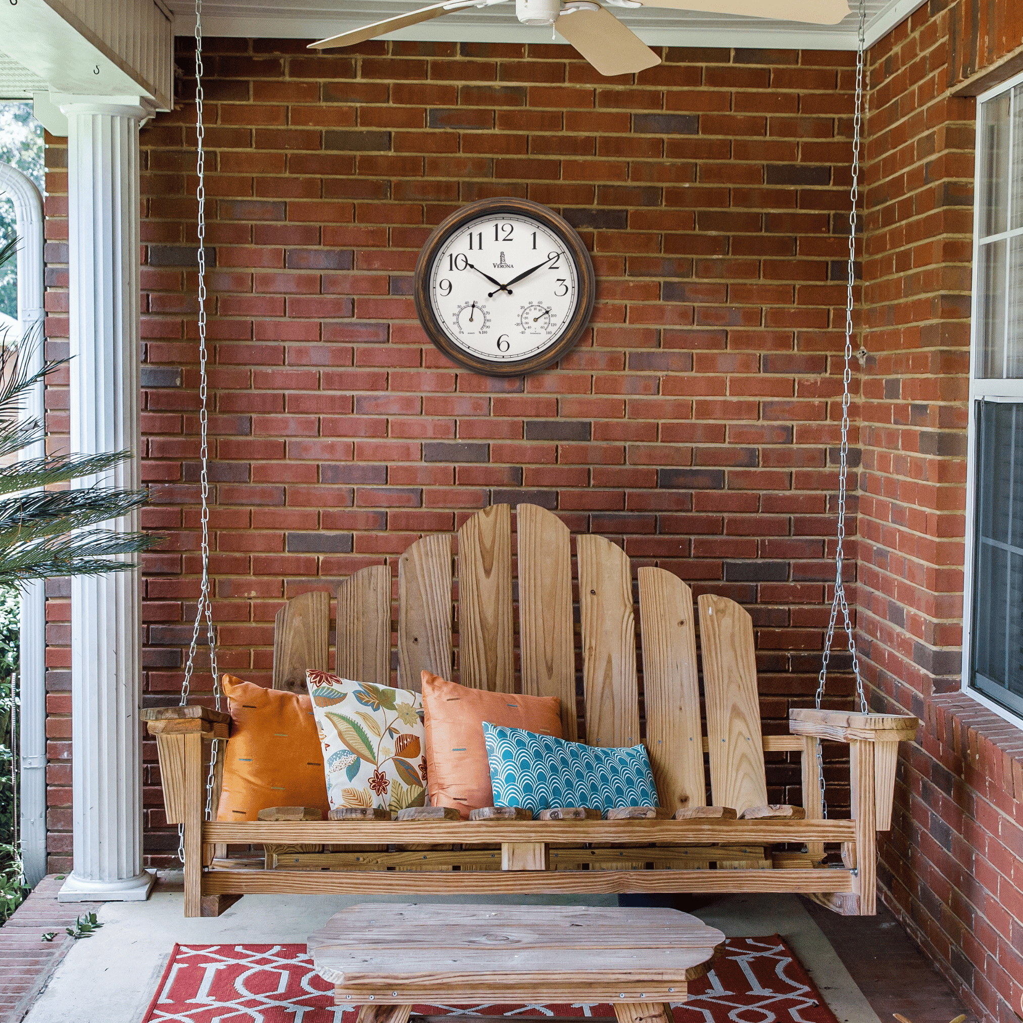 Outdoor Clock for Patio Waterproof with Thermometer - 14 inch Indoor Outdoor Clock with Temperature and Humidity - Weatherproof, Accurate & Easy to Read Wall Clock for Pool, Patio, Garden &Home Decor