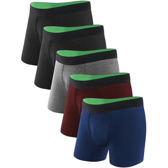 TIICHOO Washable Incontinence Underwear for Men Cotton 100ml Absorbency Leakproof Boxers Briefs 5 Pack(L, 2 Black/Burgundy/Navy/Gray)
