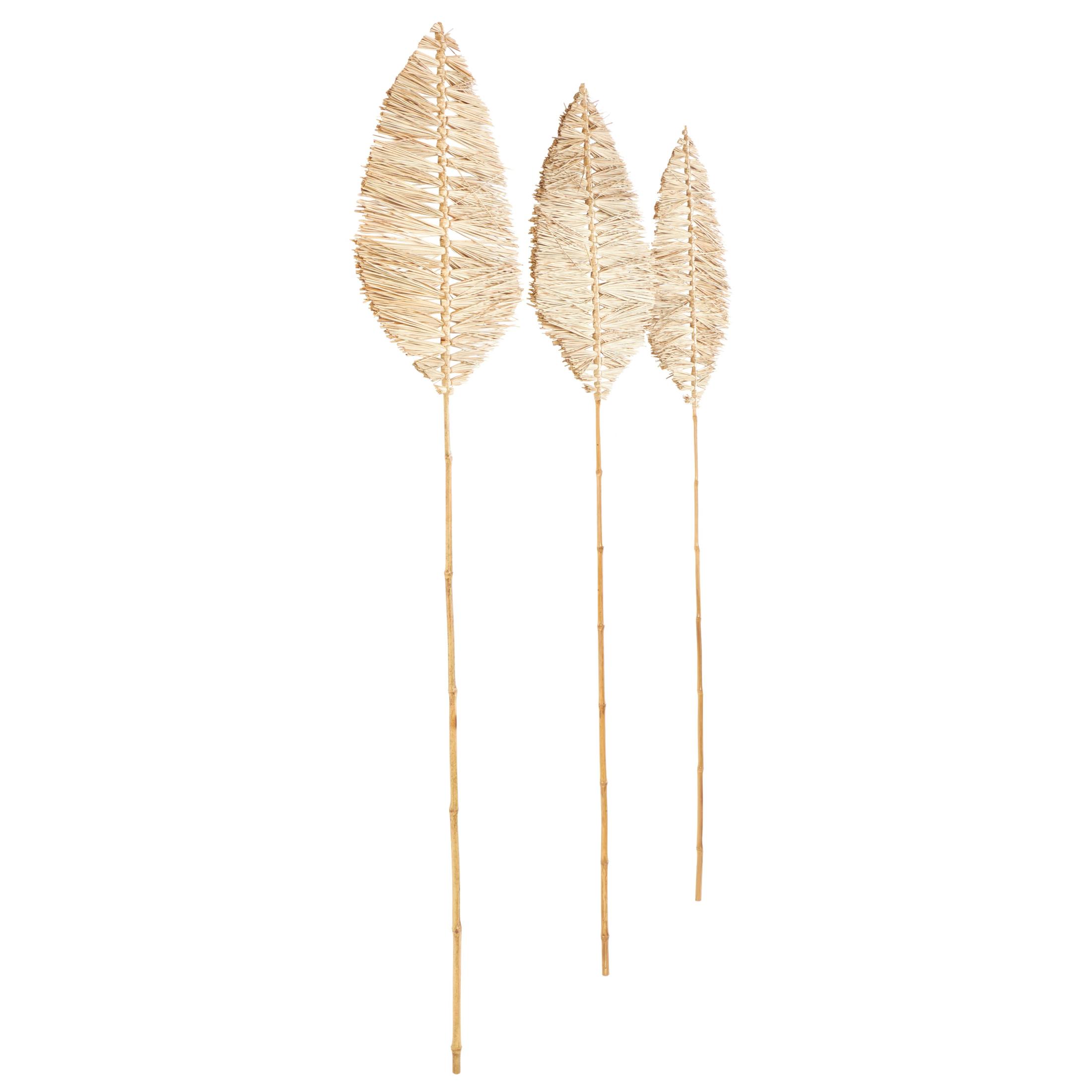 79" Palm Tree Handmade Tall Tassel Leaf Fan Stick Bamboo Wood Natural Foliage Branch Bouquet, by DecMode (3 Count)