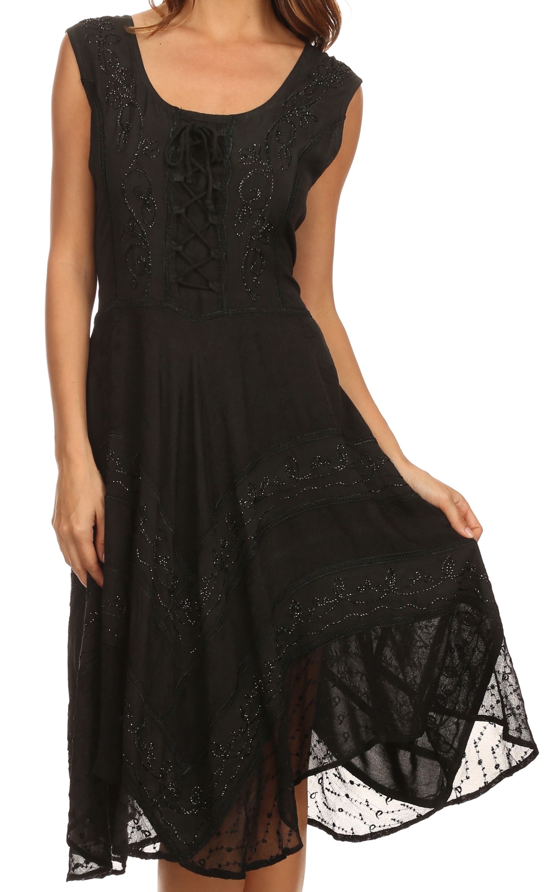 sachin and babi light blue dress Brielle Black Leaf Embroidered Velvet Midi Dress, M / Black main image 0