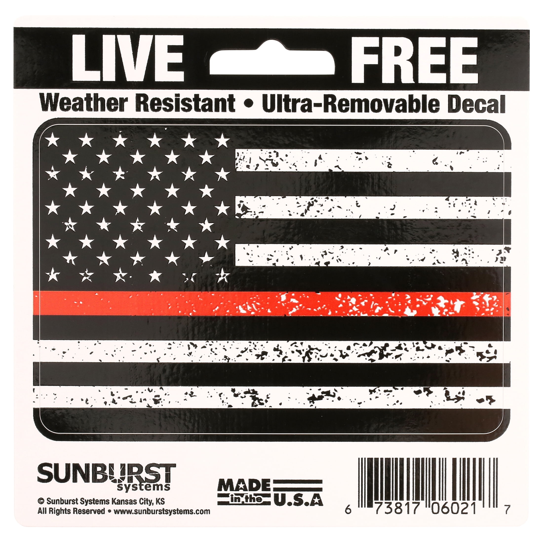 Sunburst Systems 6121 Thin Red Line Flag Decal; Removable Vinyl 3"x4.5", 4 Pack