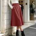 thumbnail image 4 of Lmueinov Plus Size Skirts for Women Casual Elastic High Waist Midi Skirt with Pockets Solid Color Flowy Work Office Fall Winter Skirts S-3XL, 4 of 7