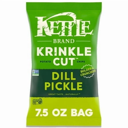 (3 Pack) Kettle Brand Potato Chips, Krinkle Cut, Dill Pickle Kettle Chips, 7.5 oz