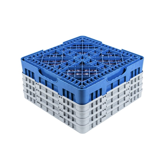 Clean Tek Professional Blue Glass Rack - 16 Compartments, 1 Full Drop and 3 Half Drop Extenders - 19 3/4" x 19 3/4" x 10 1/2" - 1 count box