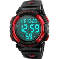 Men's Big Dial Outdoor Multifunction Sports Watch Military LED Digital Wristwatch Black Rubber Alarm Watch for Men