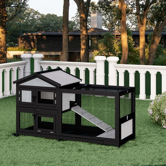 Uoyoutar Large Rabbit Hutch Indoor Outdoor Chicken Coop Wooden Bunny Cage with Waterproof Roof