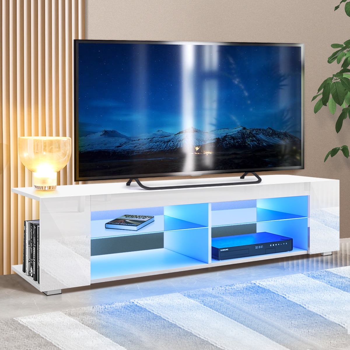 Living room furniture set glass cabinet TV unit stand display LED lights shelf 