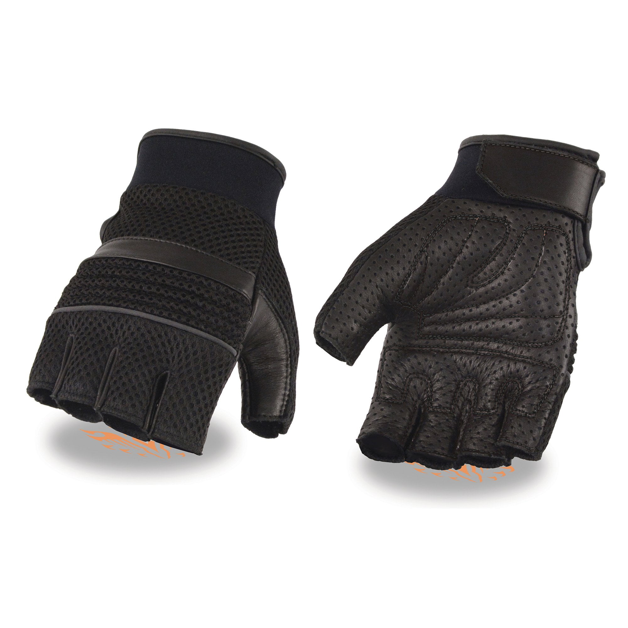 Milwaukee Leather Men’s Leather & Mesh Fingerless Gloves with Gel Palm
