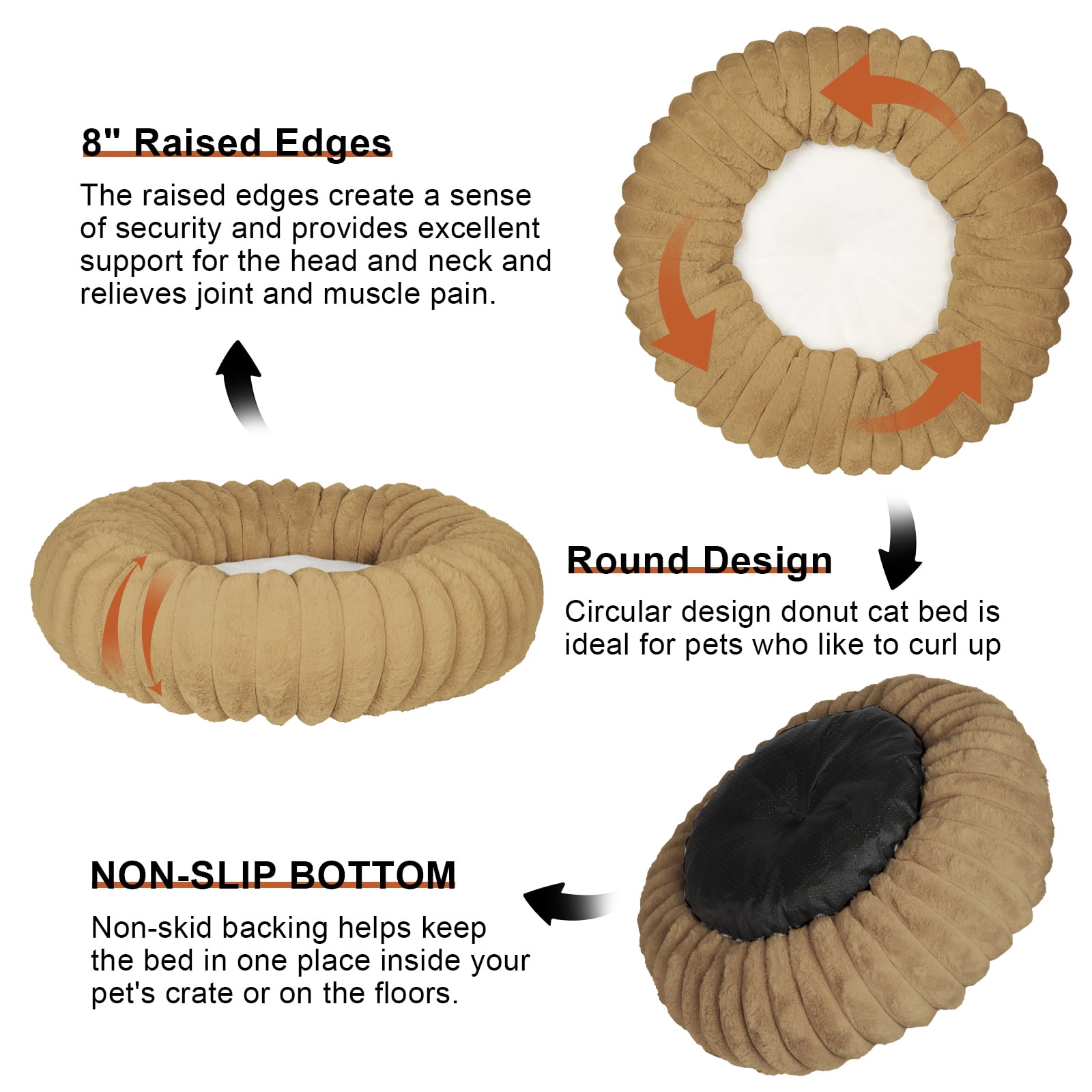 Katieovy Donut Dog Beds for Samll Dogs,Fluffy Calming Dog Beds with Non-Slip Bottomm,20 x 20 inch Washable Round Dog Cat Beds,Khaki