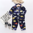 thumbnail image 2 of EnJoCho Toddler Kids Home Pajamas Baby Boys Girls Satin Cartoon Button Down Shirt Tops Long Pants Silk Sleepwear Outfits Loungewear Set Children 2 Pieces PJS, 2 of 3