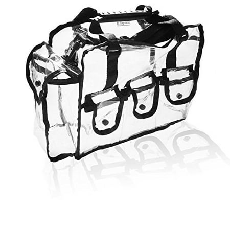 Cosmetic Clear Makeup Bag Organizer Case with Shoulder Strap Snap Pockets and Rubber Handle ...
