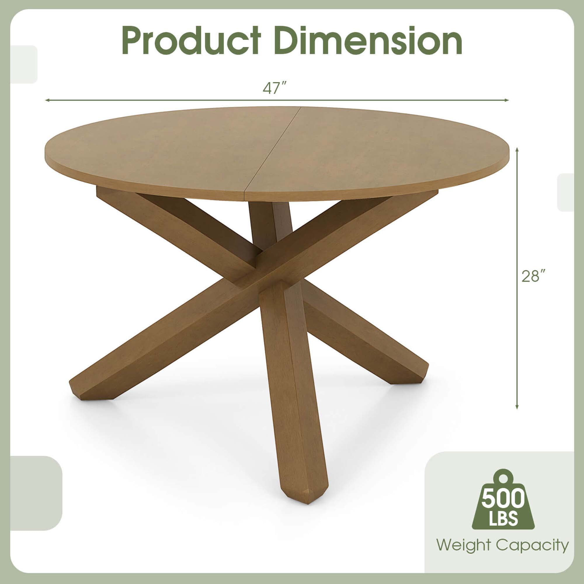 Costway 47" Round Dining Table with Solid Acacia Wood Legs for 4-6 Person for Kitchen