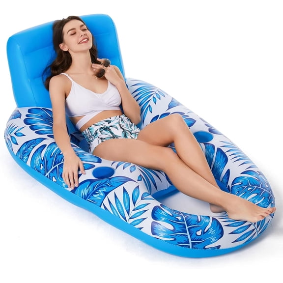 Inflatable Pool Float Adult, Pool Floaties Lounger Floats Raft Floating Chair Water Floaties with Cup Holders Beach Pool Party Toys