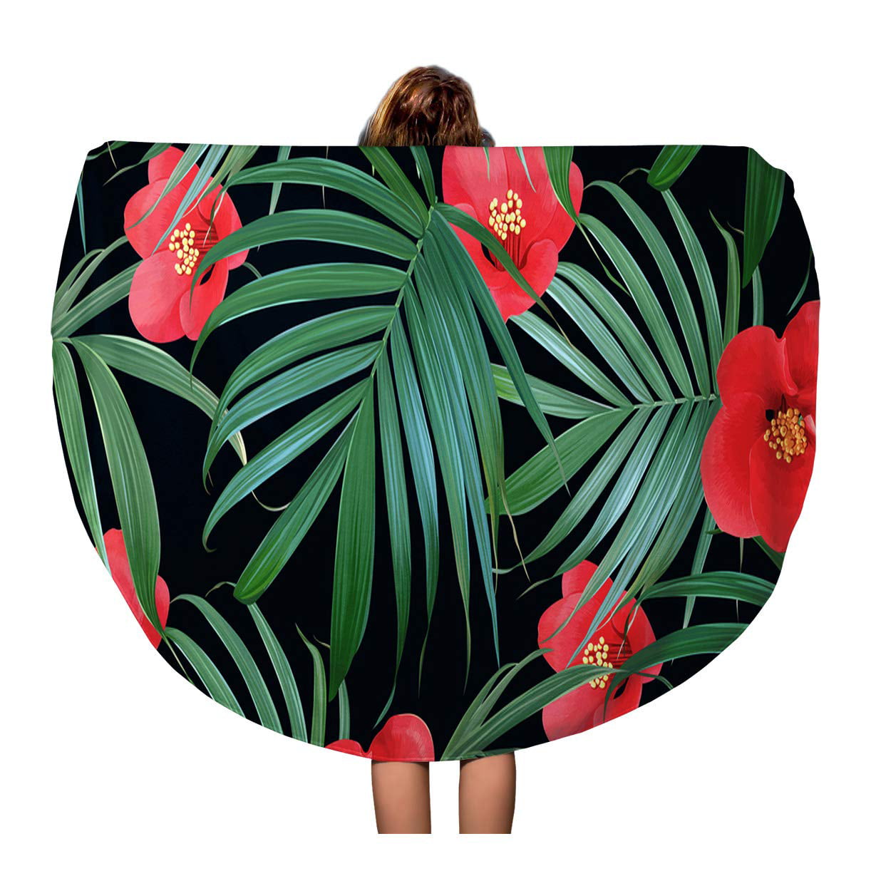 New Hawaiian Palm Floral Round Beach Towel Yoga Mats travel Big Blanket Picnic 