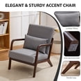 thumbnail image 4 of Mid Century Modern Accent Chair, Arm Chair Living Room Chairs with Lumbar Pillow Upholstered Lounge Reading Chair with Solid Wood Frame &Cat-Scratch Leather for Living Room (Pu-Gray), 4 of 7