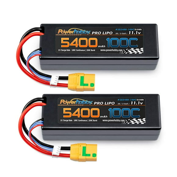 Powerhobby 3s 11.1v 5400mah 100c lipo Battery w XT90 Plug Hard Case (2 Pack) Fits : Arrma Kraton Nero Tyhpon Senton Tailon Outcast FAZON