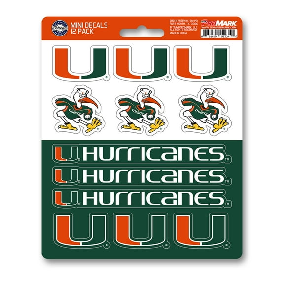 FANMATS 61174 Miami Hurricanes 12 Count Mini Decal Sticker Pack