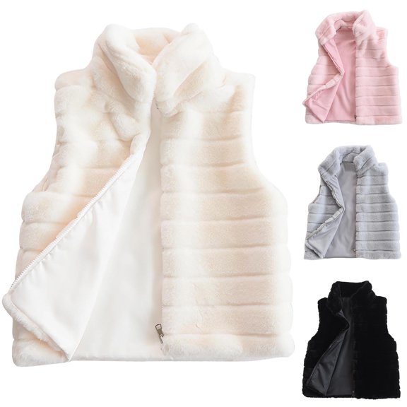 Elainilye Fashion Womens Faux Fur Coat Solid Color Stand Collar Faux Jacket Top Sleeveless Vest Jacket Coat,Black