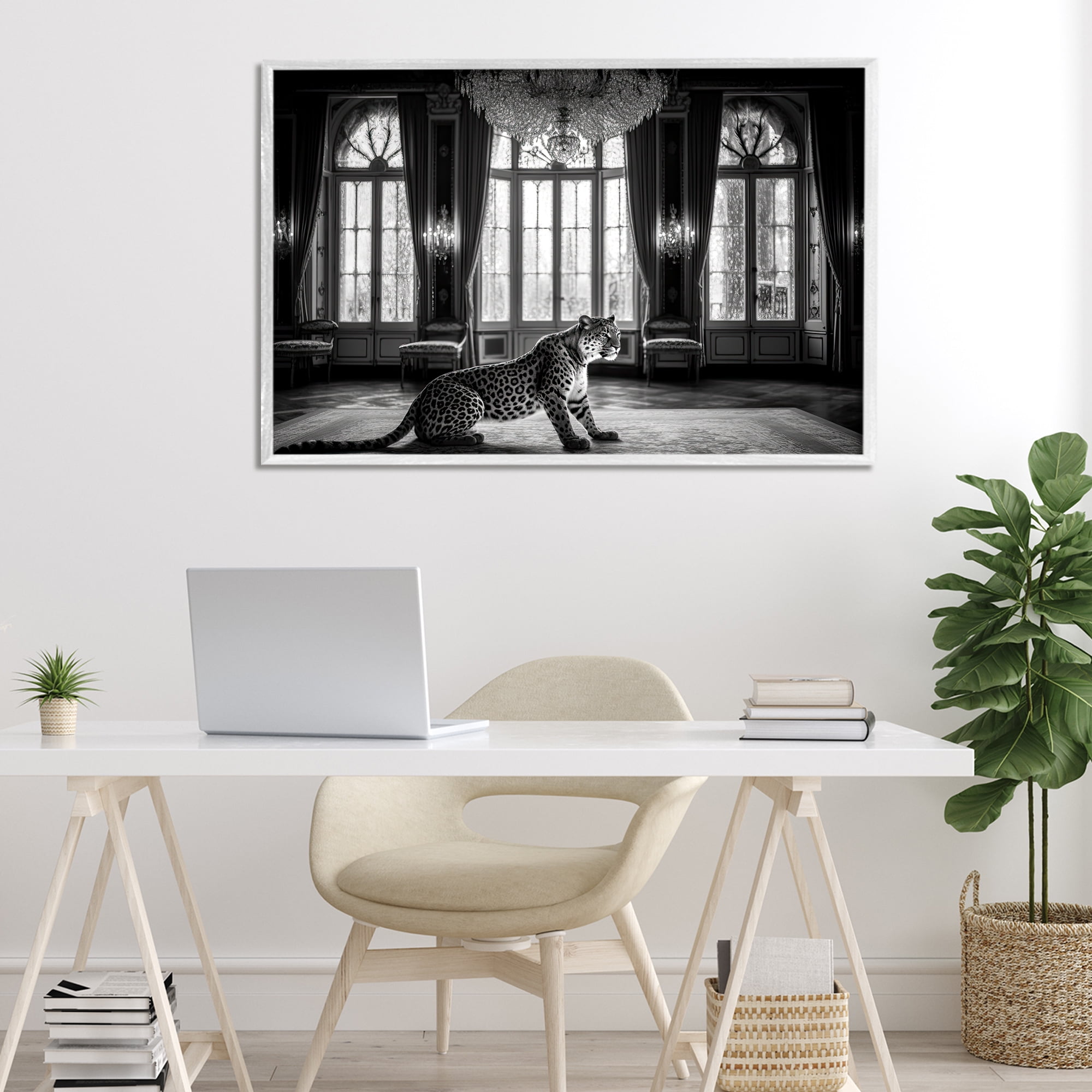 Snow Leopard in Opulent Mansion White Framed Giclee Art, design by Decent Exposures