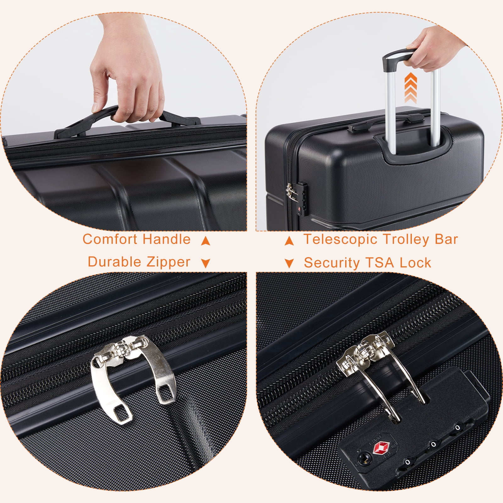 ZUNMOS 28" Checked Luggage Hardside Suitcase with Spinner Wheels and TSA Lock, Black