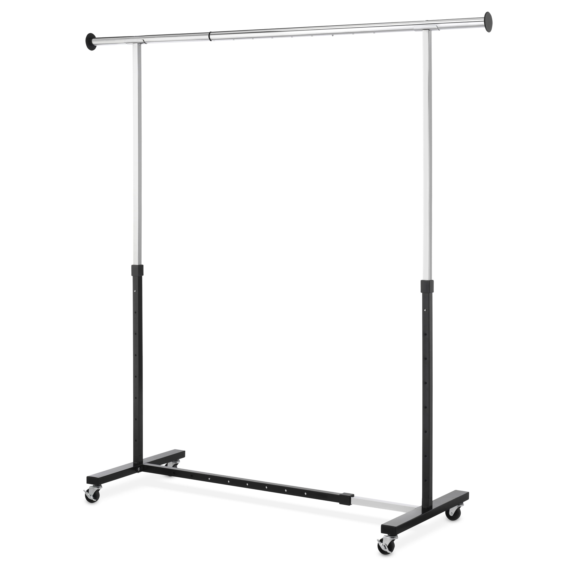Whitmor Adjustable Rolling Heavy-duty Expandable Garment Rack - Black & Chrome - 20.75" x 74.375" x 63.5"
