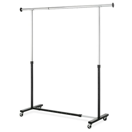 Whitmor Adjustable Rolling Expandable Garment Rack, Metal, Black and Chrome