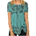 thumbnail image 2 of Green Women's Short Sleeve T-shirt, Women'S Summer Round Neck Retro Flower Print Irregular Hem Loose Casual Top,Women's Short sleeve T-shirt XL, 2 of 5