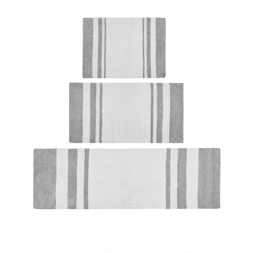 MAYEERTY Medium Pile Cotton Reversible Bathroom Rug, Non-Slip Bath Mat, Grey, 24"W x 72"L