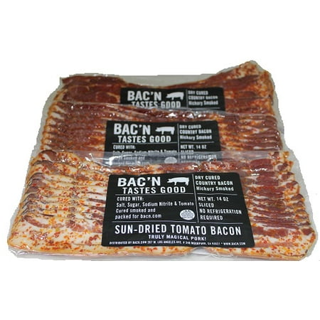 BAC'N Dry Cured Bacon, Sun-Dried Tomato Flavor, 3 Ct, 42 Oz