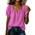 thumbnail image 3 of ZGRBOU Womens Ruffle Puff Sleeve Cotton Linen Tops V Neck Button Down Pleated Shirts Summer Casual Loose Vacasion TShirts, 3 of 7