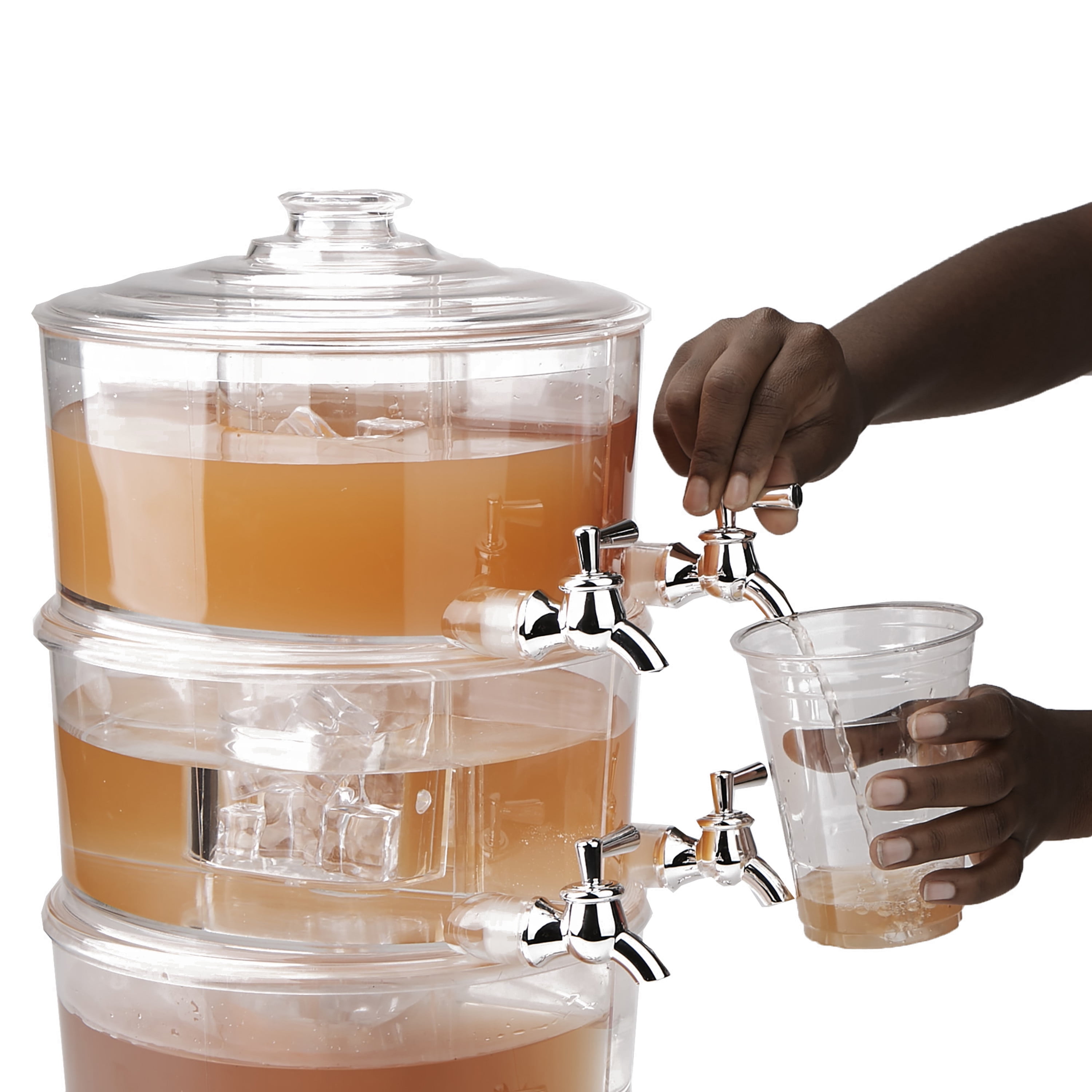 Mind Reader 2 Tier 4-Split Compartment Beverage Dispenser, 48 fl Oz Per  Compartment, Stackable Punch Bowl with Lids, Clear Acrylic